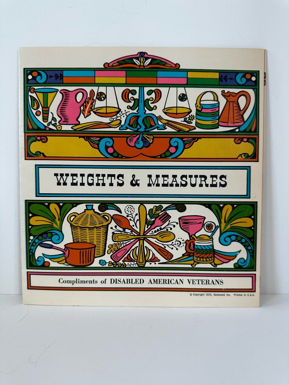 Retro 1970 Kitchen Weights & Measurements Chart THE REAL DEAL not a print 8"x8"
